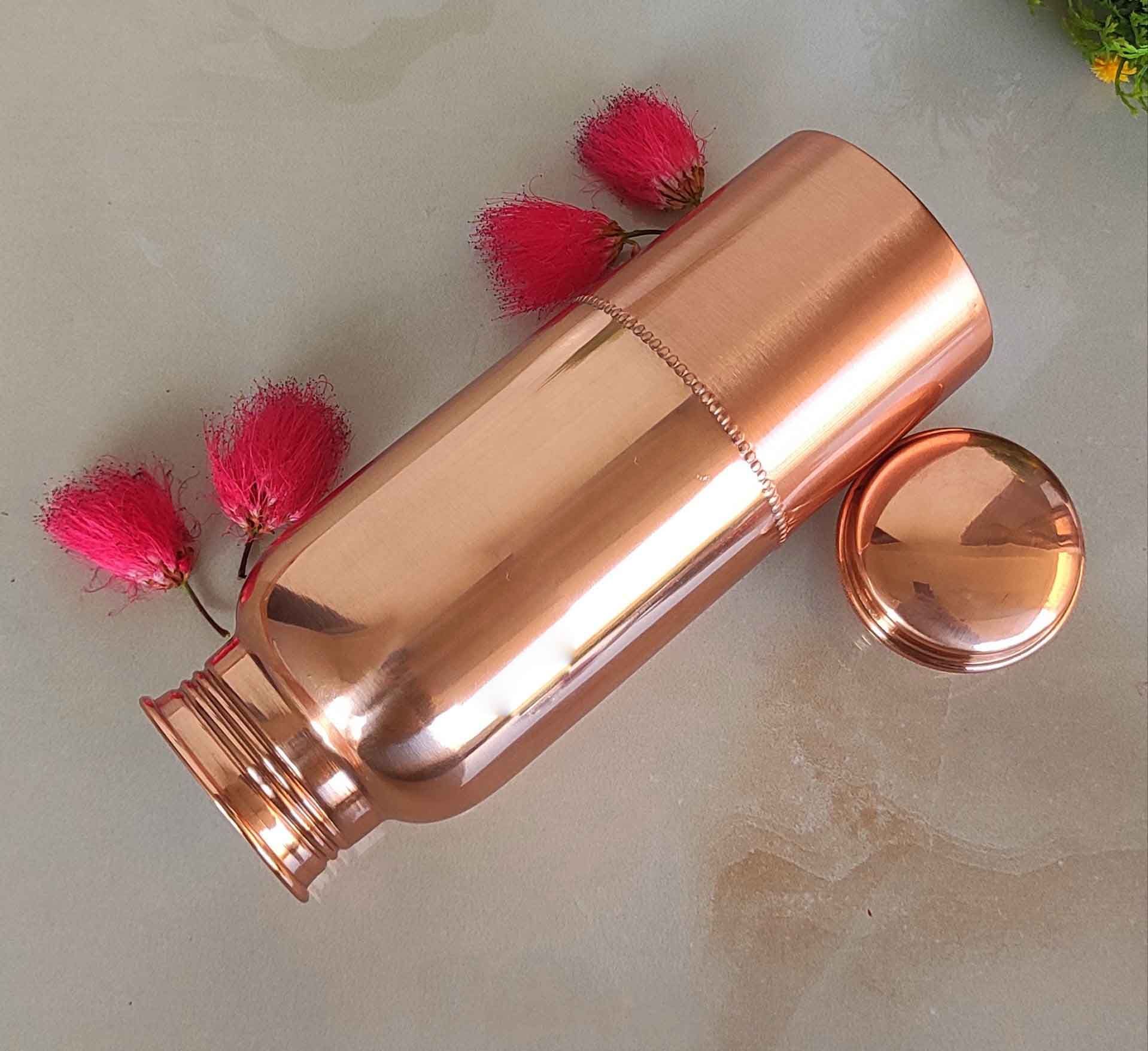 Pure copper water bottle with half lacquer coated design, plain - 750 ML 107